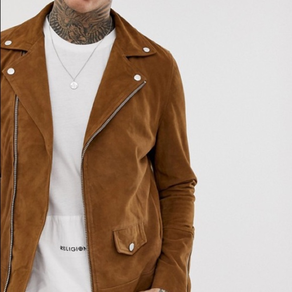 Men’s Brown Genuine Suede Biker Jacket XL